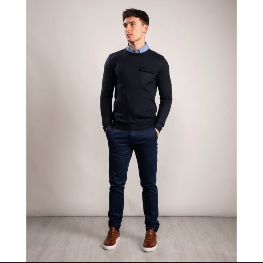 Ted Baker London Patch Pocket Crewneck in Navy - Picture 4 of 14